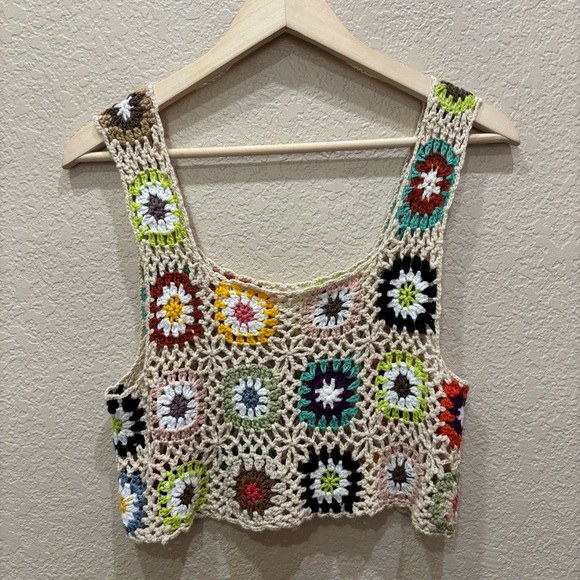 Colorful Crochet Boho Hippie Crop Top Tank Coastal Grandma - Picture 7 of 9